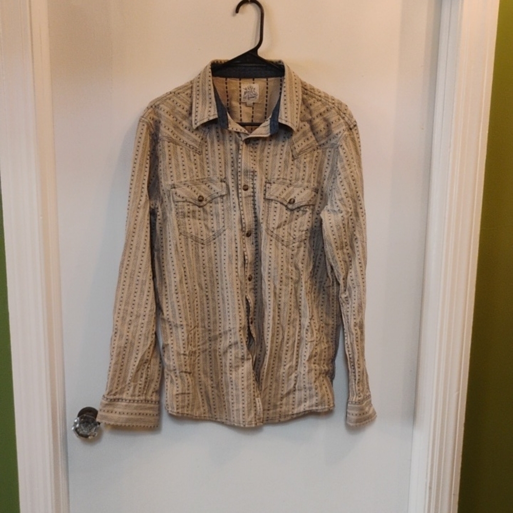 Men's Beige Patterned Casual Button Down Shirt